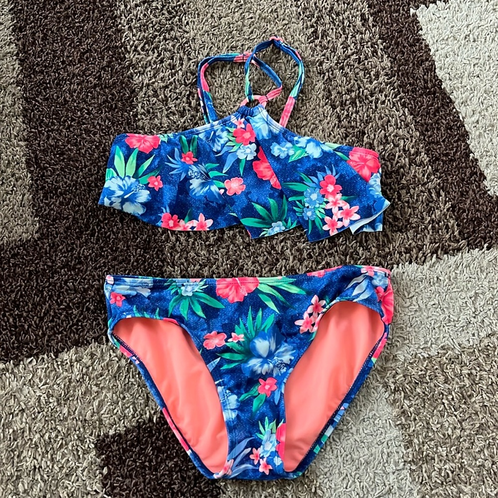 Justice Blue and Pink Tropical Bikini